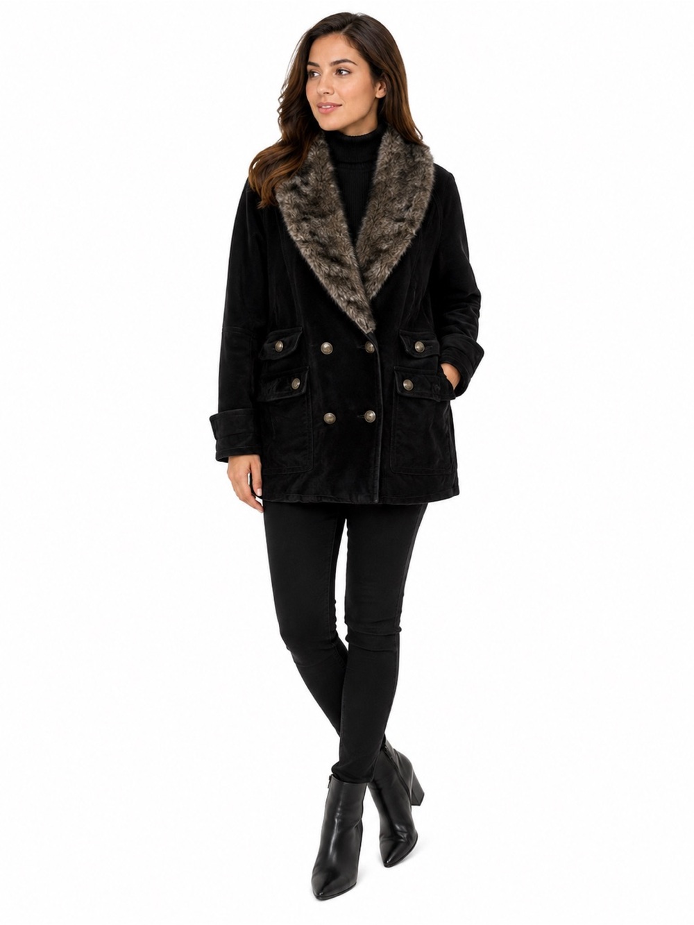 La Covina 100% Genuine Leather and Faux Fur collar winter Coat Small - Picture 13 of 13